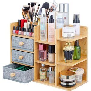 Makeup Organizer Countertop,Cosmetic Skincare Organizers With 3 Brush Holders
